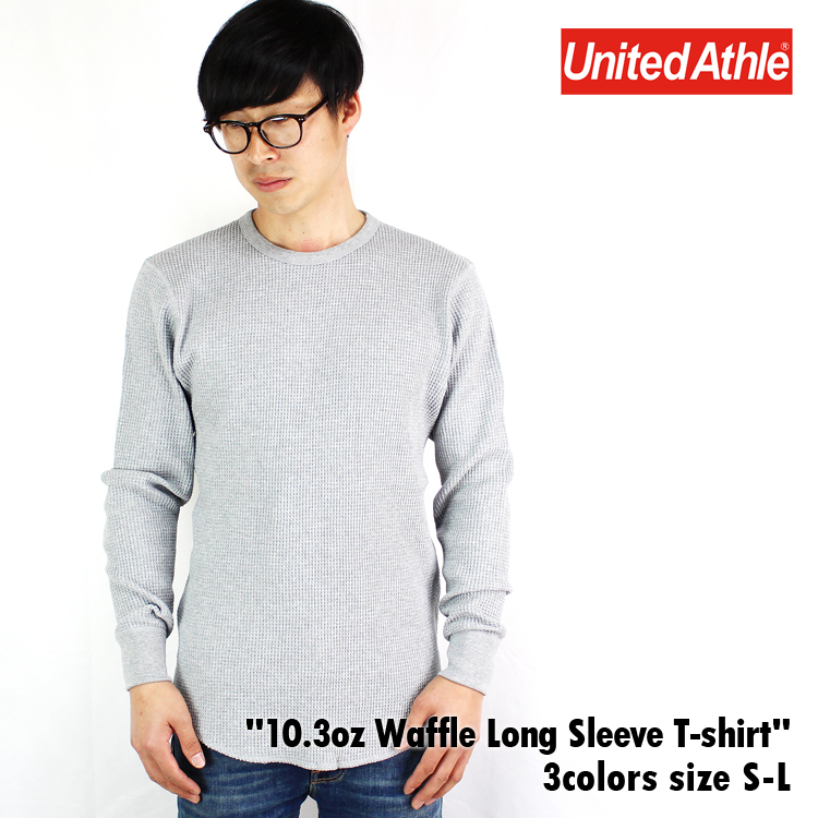 長袖 Tシャツ メンズ クルーネック ワッフル トップス 厚手