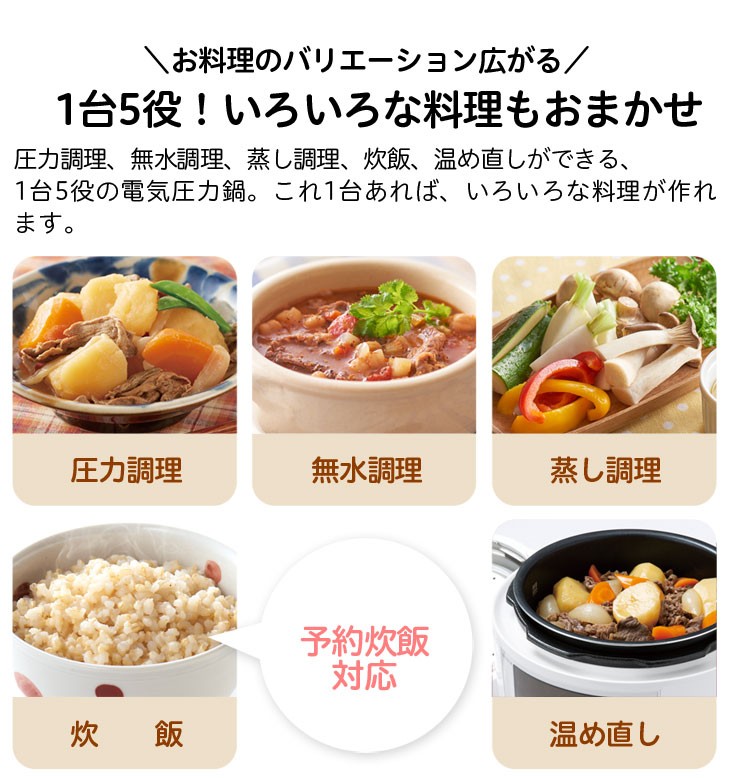 siroca（シロカ） 電気圧力鍋 4L 圧力調理 無水調理 蒸し調理 炊飯