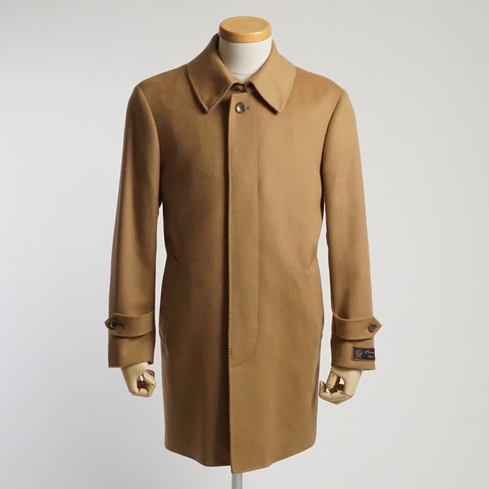 カシミヤブレンド ステンカラー ハーフコート キャメル メンズ ウール