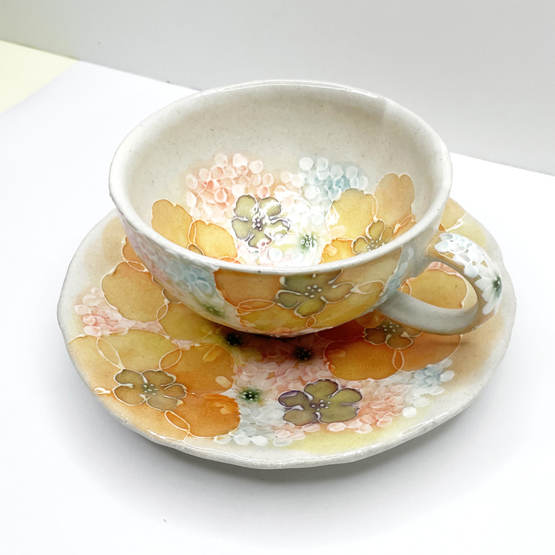 工房ゆずりは カップ＆ソーサー 平安京花 瀬戸焼 花柄 優しい感性 女性