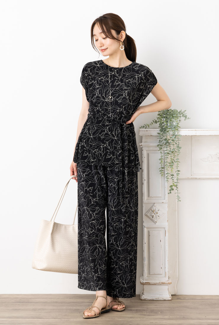 セットアップ 春 夏 (M〜L)スムースクリスタル プリーツ 前リボン