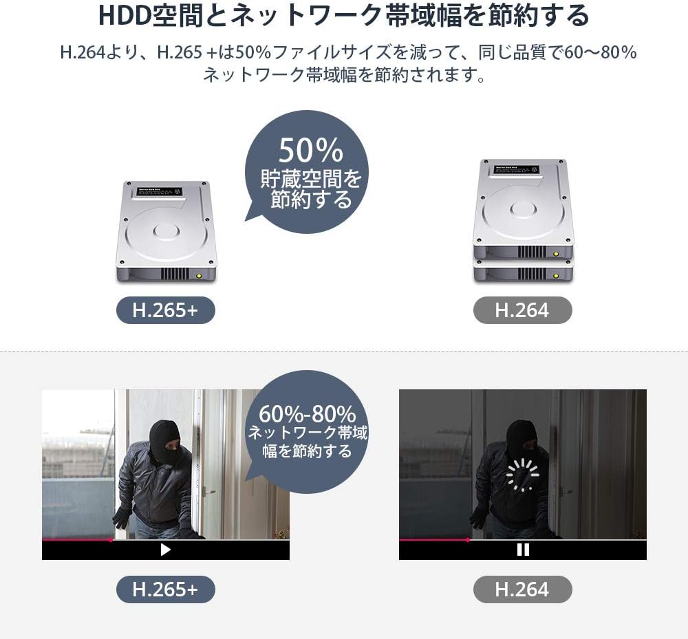 H.VIEW 防犯カメラ 屋内外兼用 500万画素 赤外線 POE IP67 24個赤外線