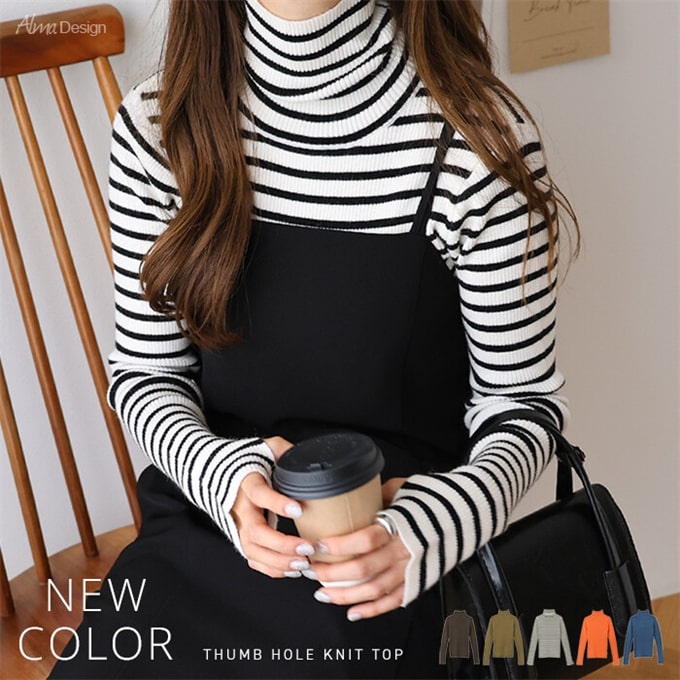 サムホール タートルネック 長袖 ニット トップス レディース ニット