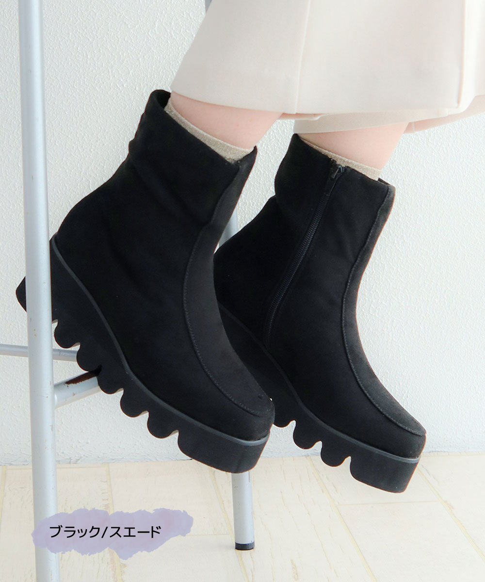 シャークソール レディース ショートブーツ スムース サテン スエード