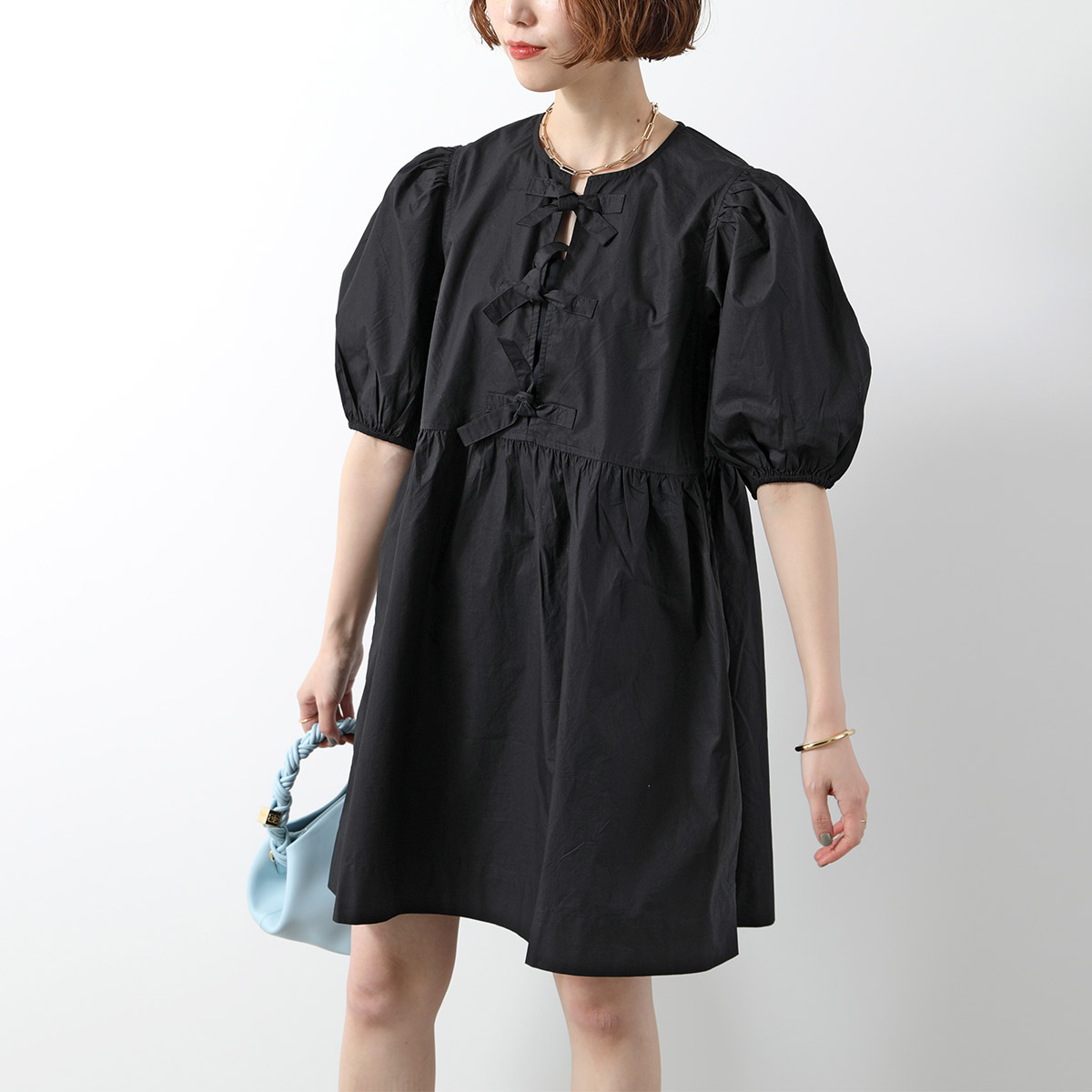 GANNI（ガニー） ワンピース Cotton Poplin Tie String Mini Dress