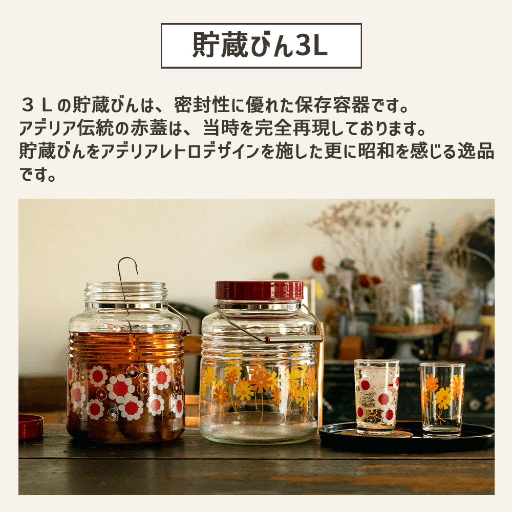 ADERIA アデリアレトロ 貯蔵びん 3L ガラス キャニスター 保存容器