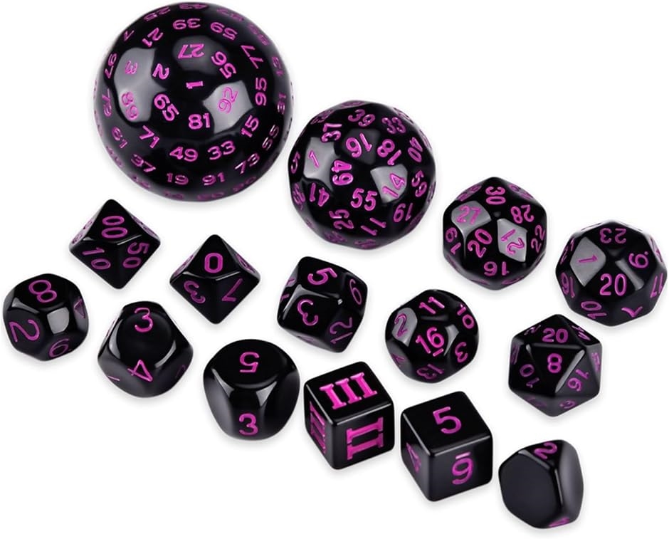 サイコロセット 多面体ダイス 15個入り 100面 3-60面(紫数字) : ゼ
