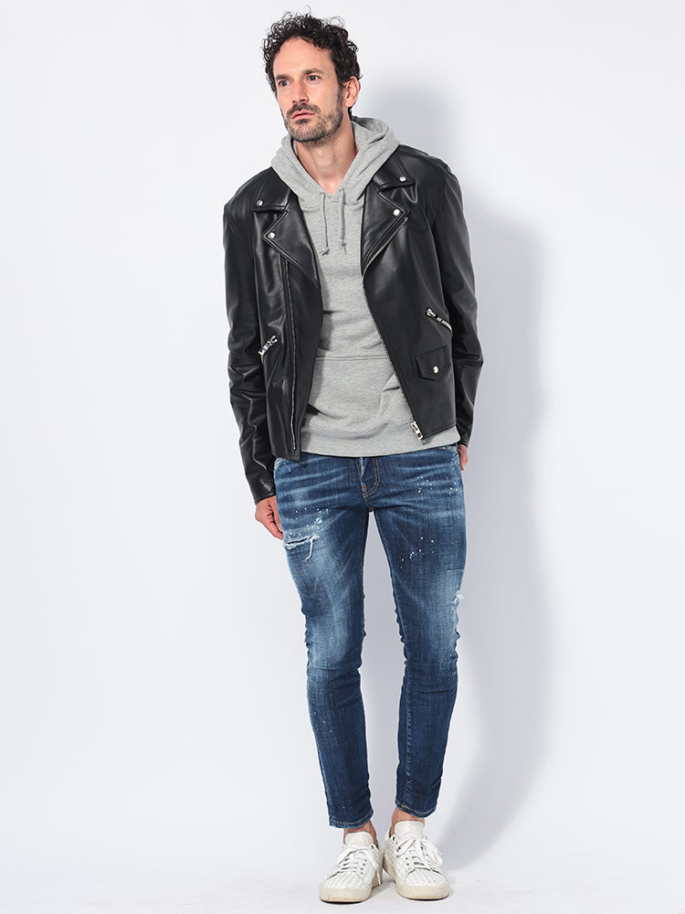 LOEWE（ロエベ） レザー ジップ ライダースジャケット メンズ