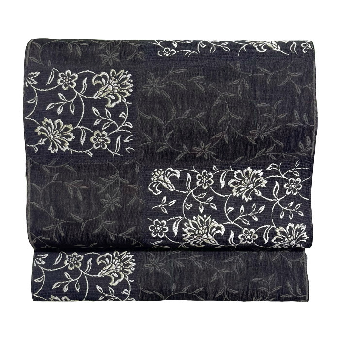 名古屋帯 正絹 九寸帯 04 ＜お仕立て込み＞ 黒 日本製 送料無料 西陣