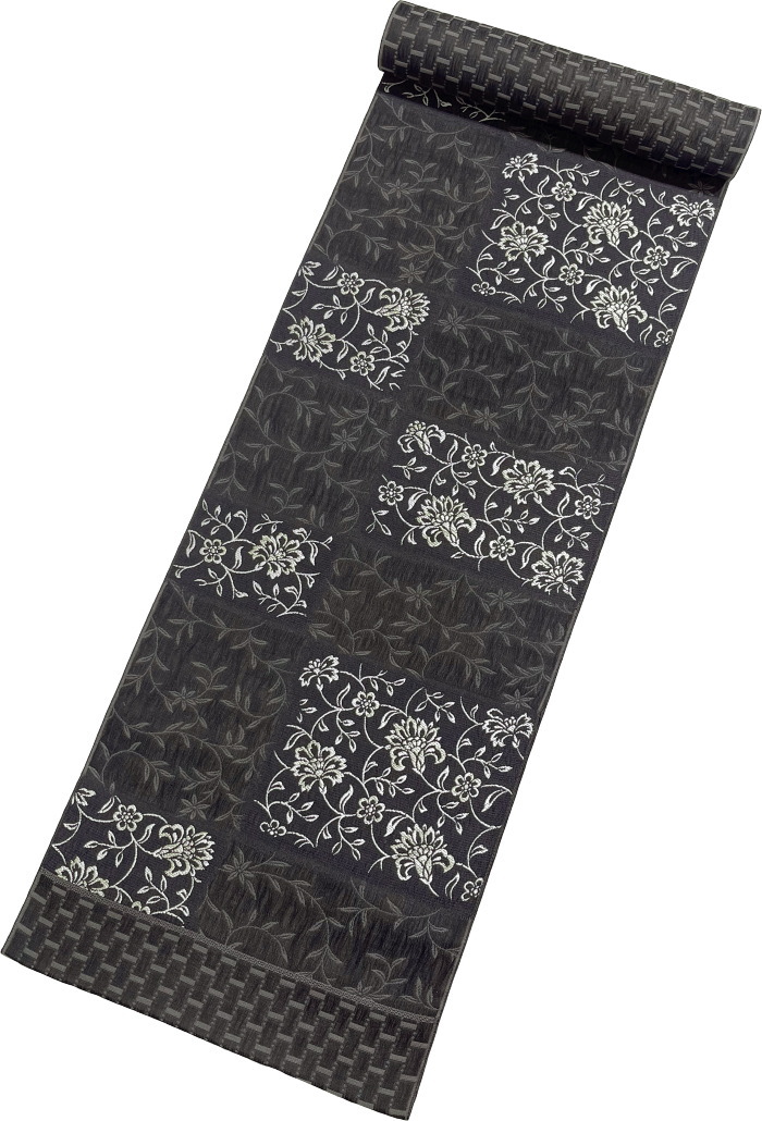 名古屋帯 正絹 九寸帯 04 ＜お仕立て込み＞ 黒 日本製 送料無料 西陣