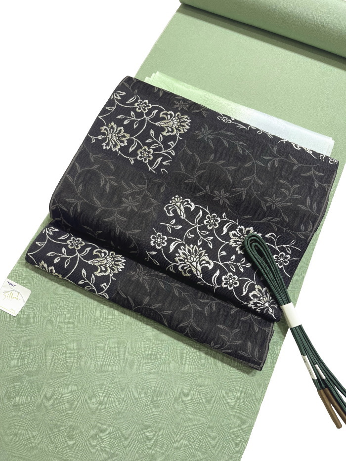 名古屋帯 正絹 九寸帯 04 ＜お仕立て込み＞ 黒 日本製 送料無料 西陣