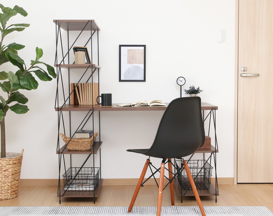 EZBO ワイヤーデスク ブラウン 差し込むだけの簡単組み立て パソコン