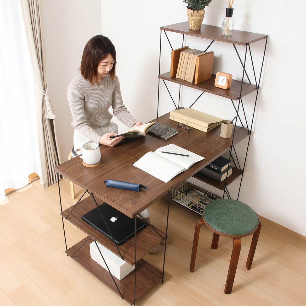 EZBO ワイヤーデスク ブラウン 差し込むだけの簡単組み立て パソコン