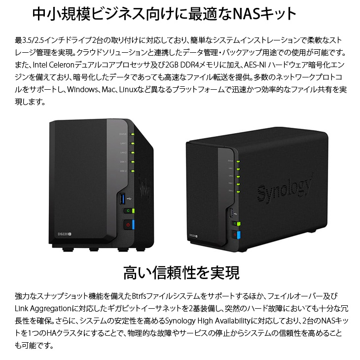 Synology（シノロジー） Synology DiskStation DS220+ 高性能 2ベイNAS