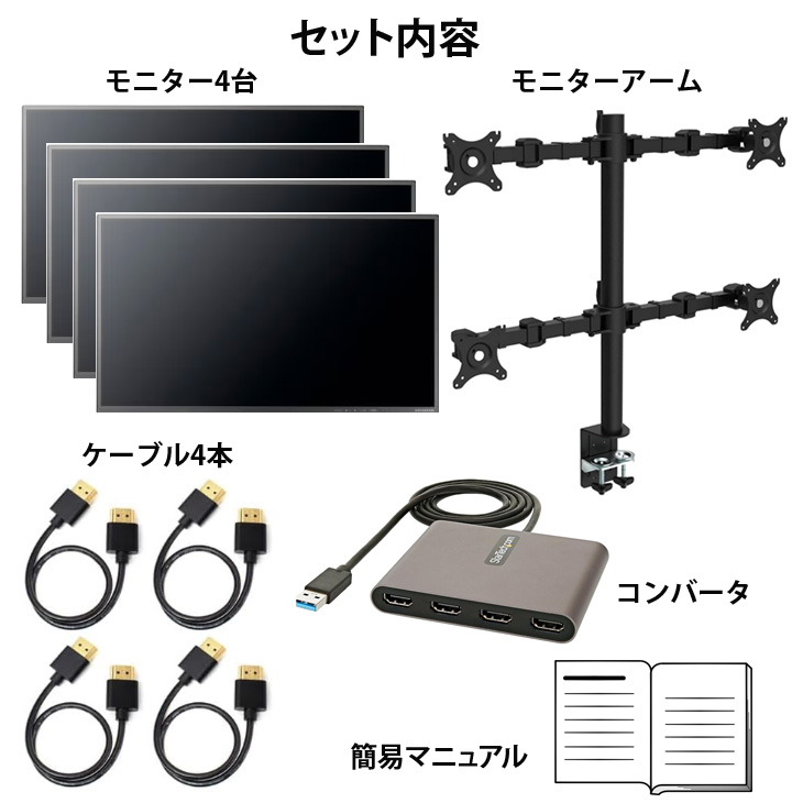 いきなり4画面マルチモニタセット USB1本で接続完了 らくらく複数画面