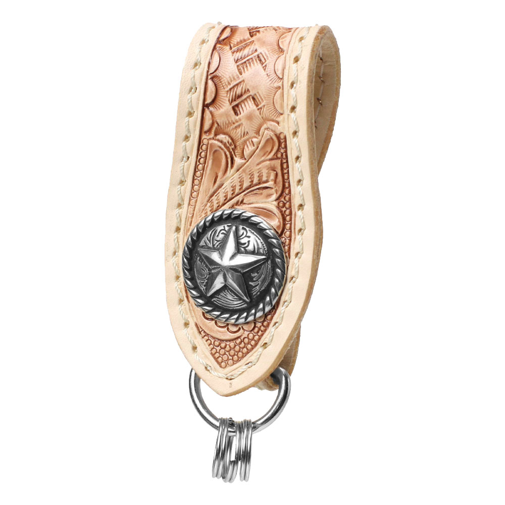 カービングレザー ベルトループ キーホルダー 本革 コンチョ付き