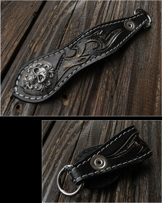 レザーベルトループキーホルダー カービング サドルレザー ヌメ革 本革