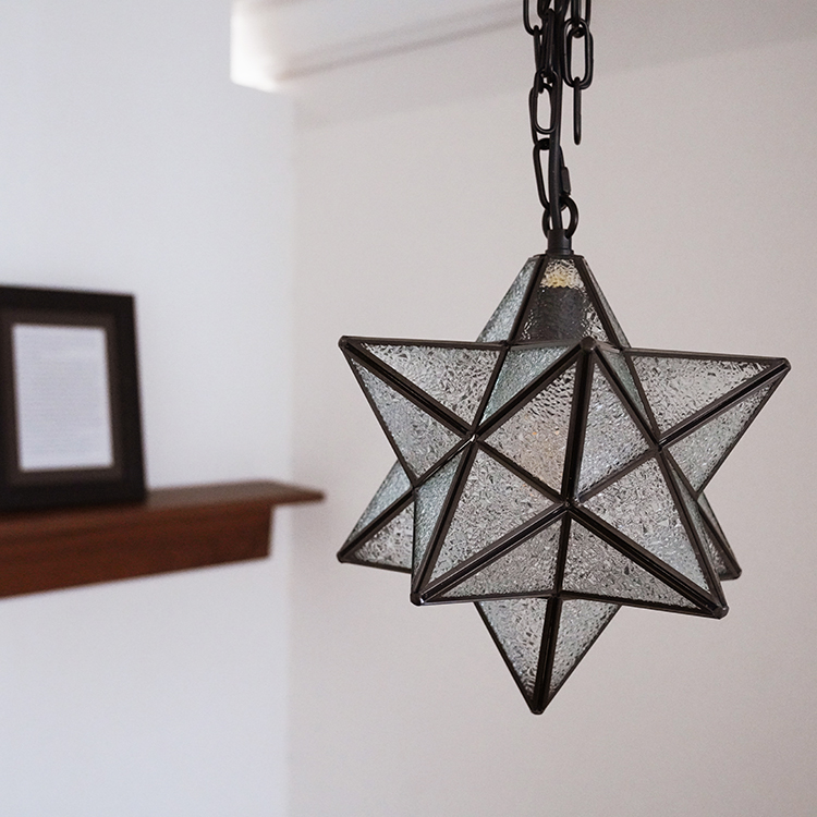 ペンダントライト 星型 1灯 E26 LED 間接照明 型板ガラス アンティーク
