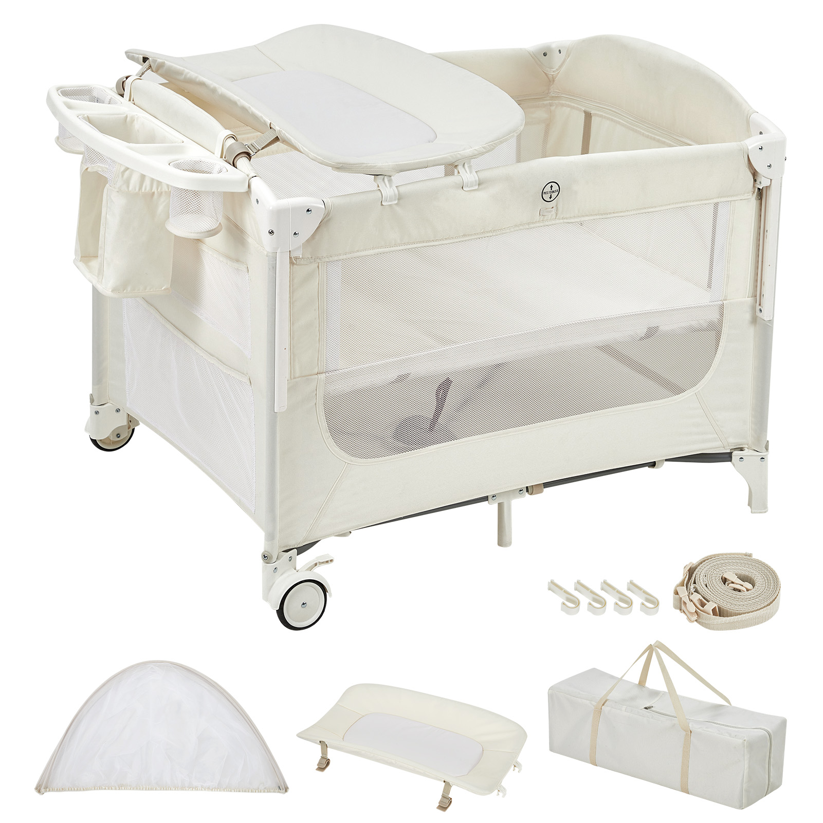爆買 ベビーベッド プレイヤード 蚊帳付き 折りたたみ キャスター