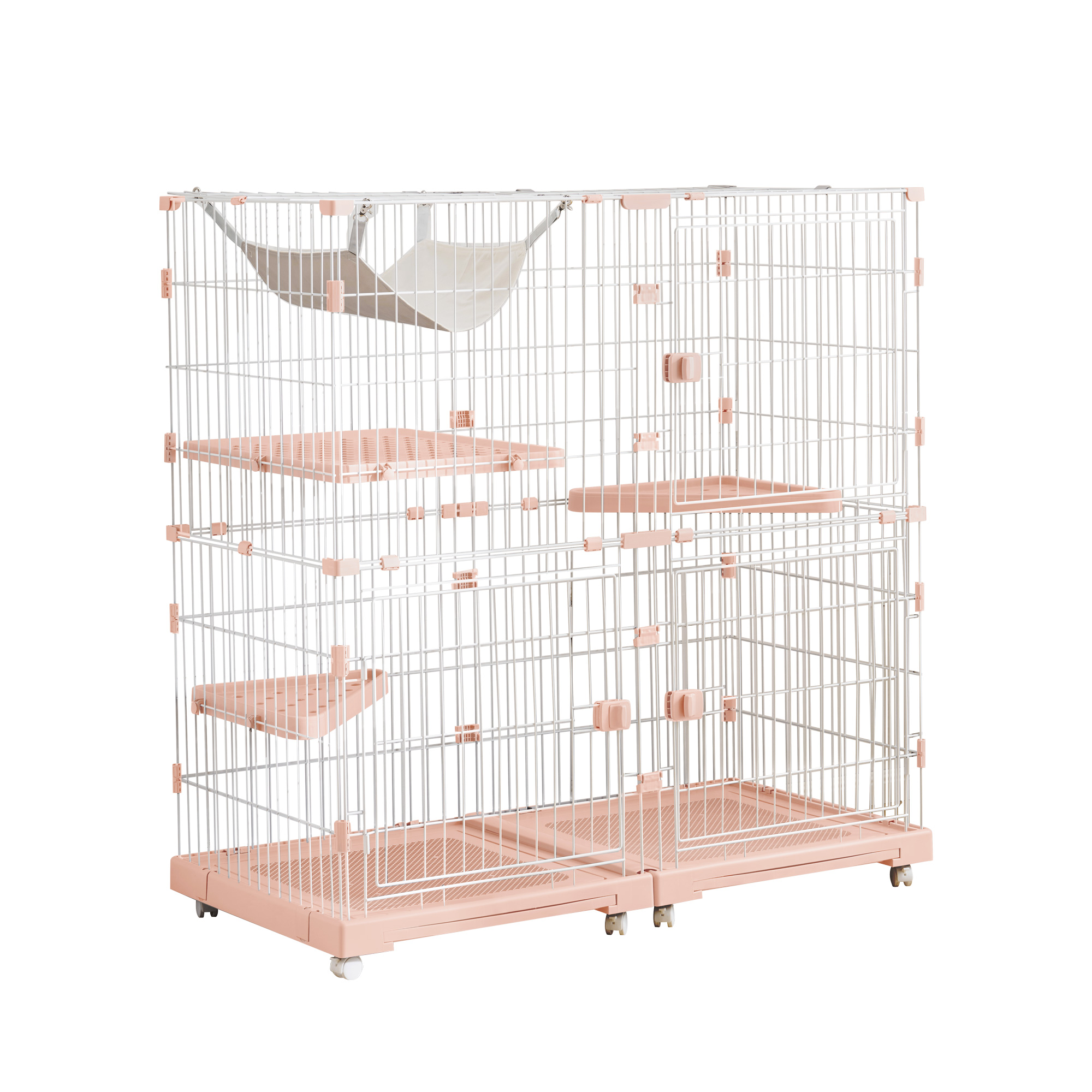 BTM 【掃除しやすいトレー】猫 ケージ キャットケージ 2段 幅広設計