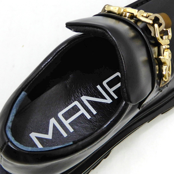 MANA（マナ） ダブルフック ローファー レディース 黒 人気 厚底 革