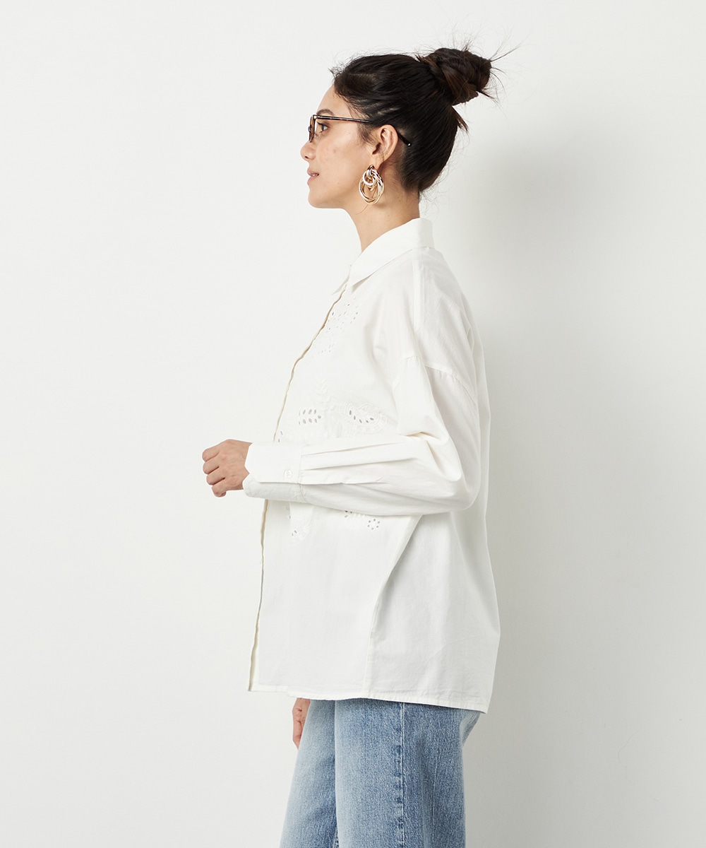カットワーク刺繍シャツ