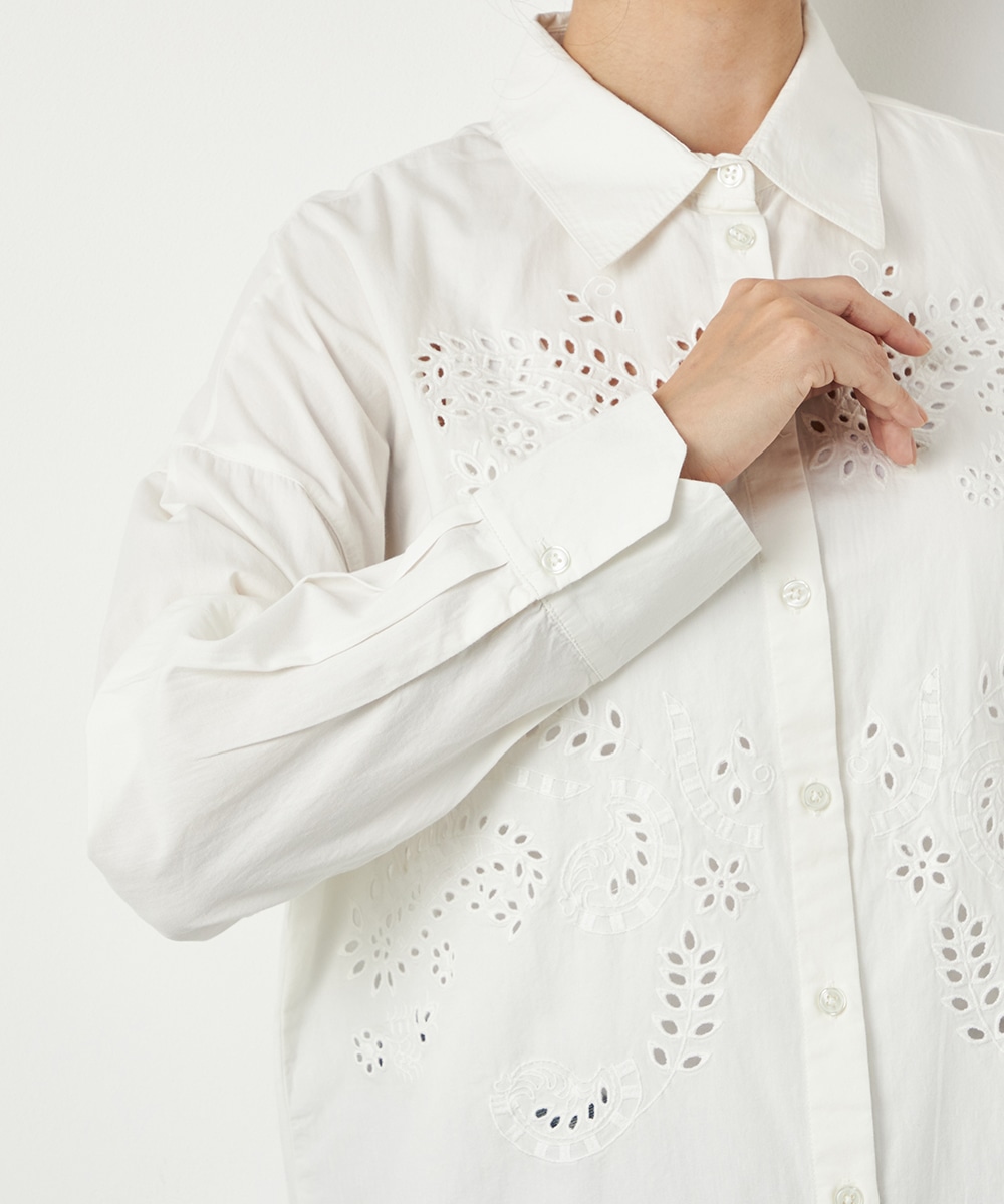 カットワーク刺繍シャツ
