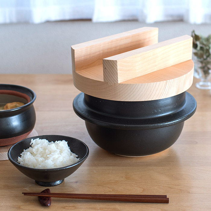 日常茶飯器 羽釜 3合ごはん鍋(内蓋付） 炊飯 土鍋 0100-0001 日本製