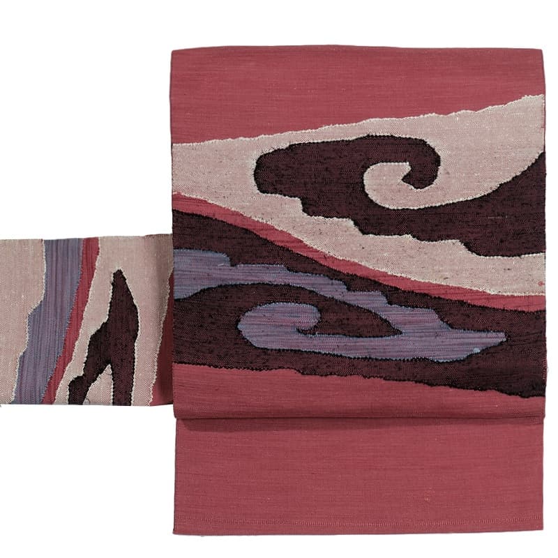 リサイクル名古屋帯 八寸名古屋帯 モダン 正絹 赤 a2m2 仕立て上がり M