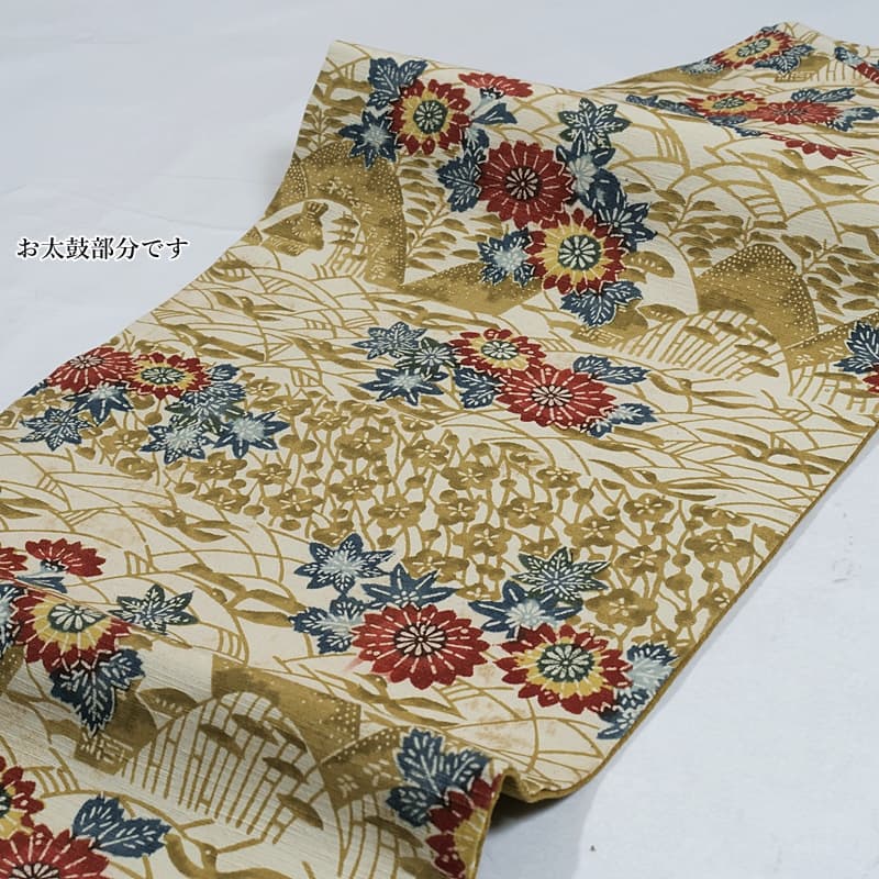 リサイクル 名古屋帯 紅型染め 全通柄 染め帯 縮緬 a2m5 S 仕立て