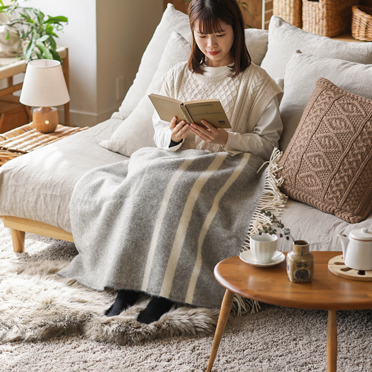 ウール ブランケット Silkeborg ダナーヤ ボーダー 130×200 グレー