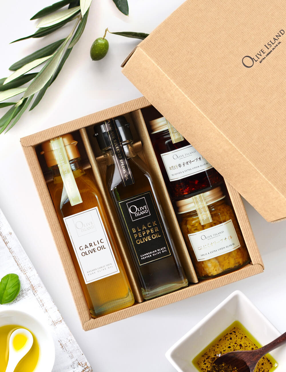 BOX入り調味料ギフトセット ガーリック・ブラックペッパーオリーブ