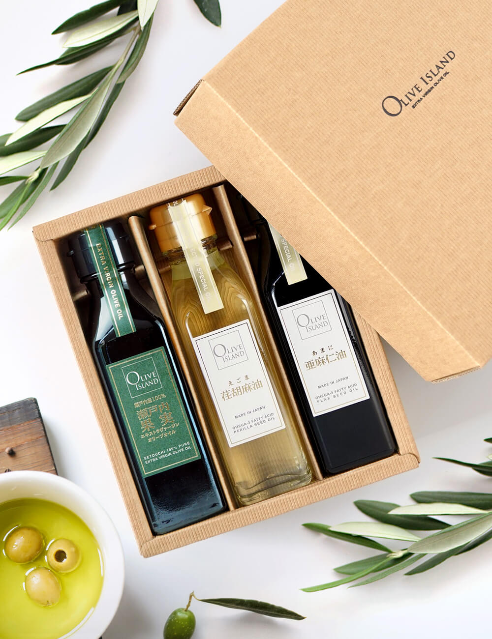 BOX入り調味料ギフトセット 瀬戸内果実EXVオリーブオイル・荏胡麻油