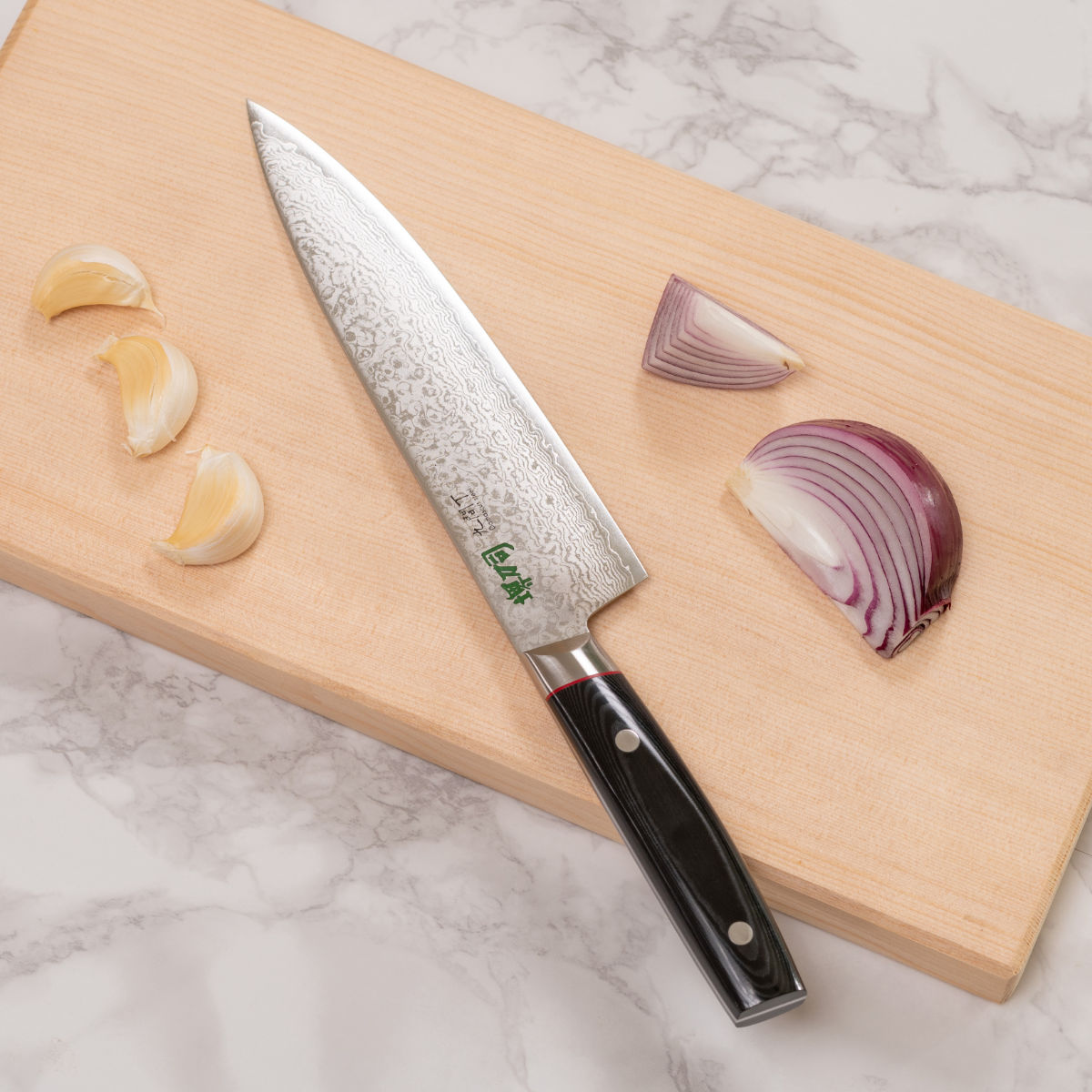 牛刀 20cm 九間丁 ダマスカス鋼割込 黒マイカルタ 堺刀司 日本製