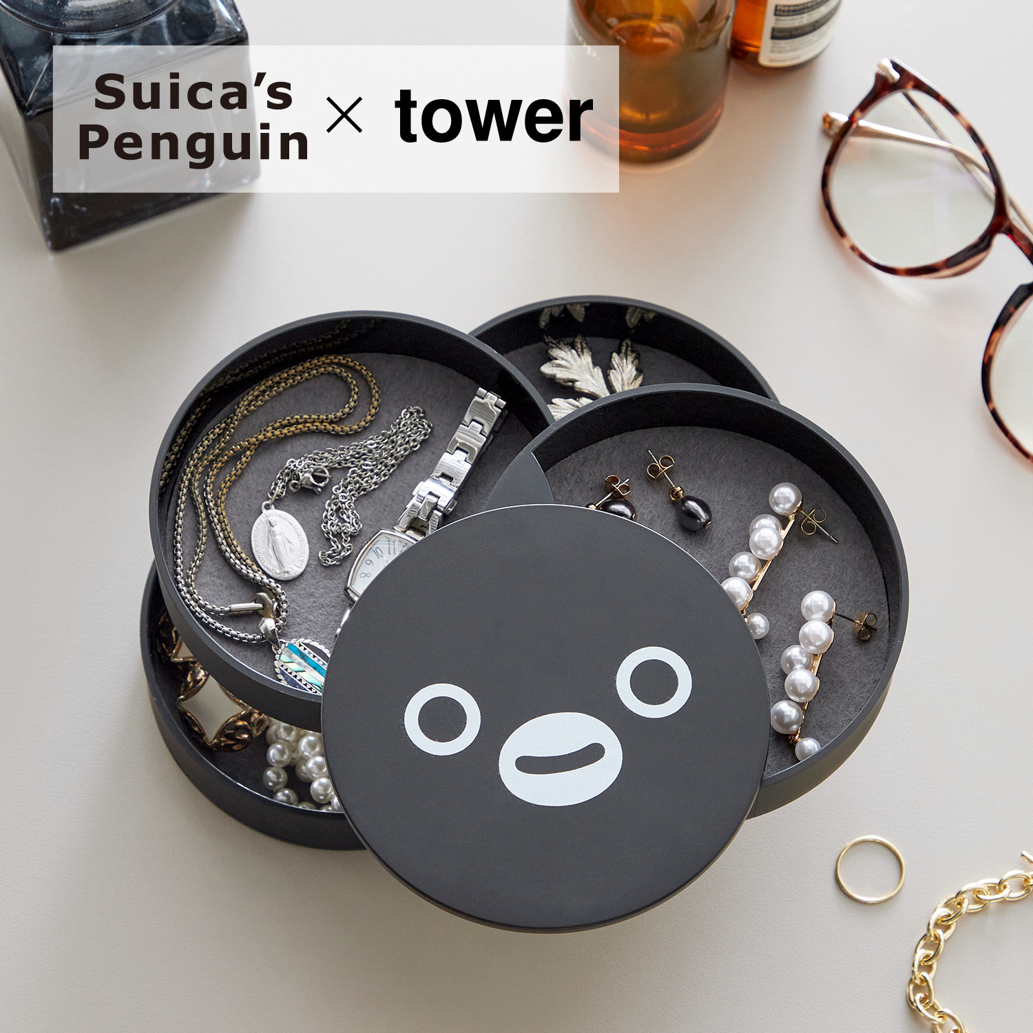 Suicaのペンギン×tower 回転式のアクセサリートレイ4段ベルメゾン