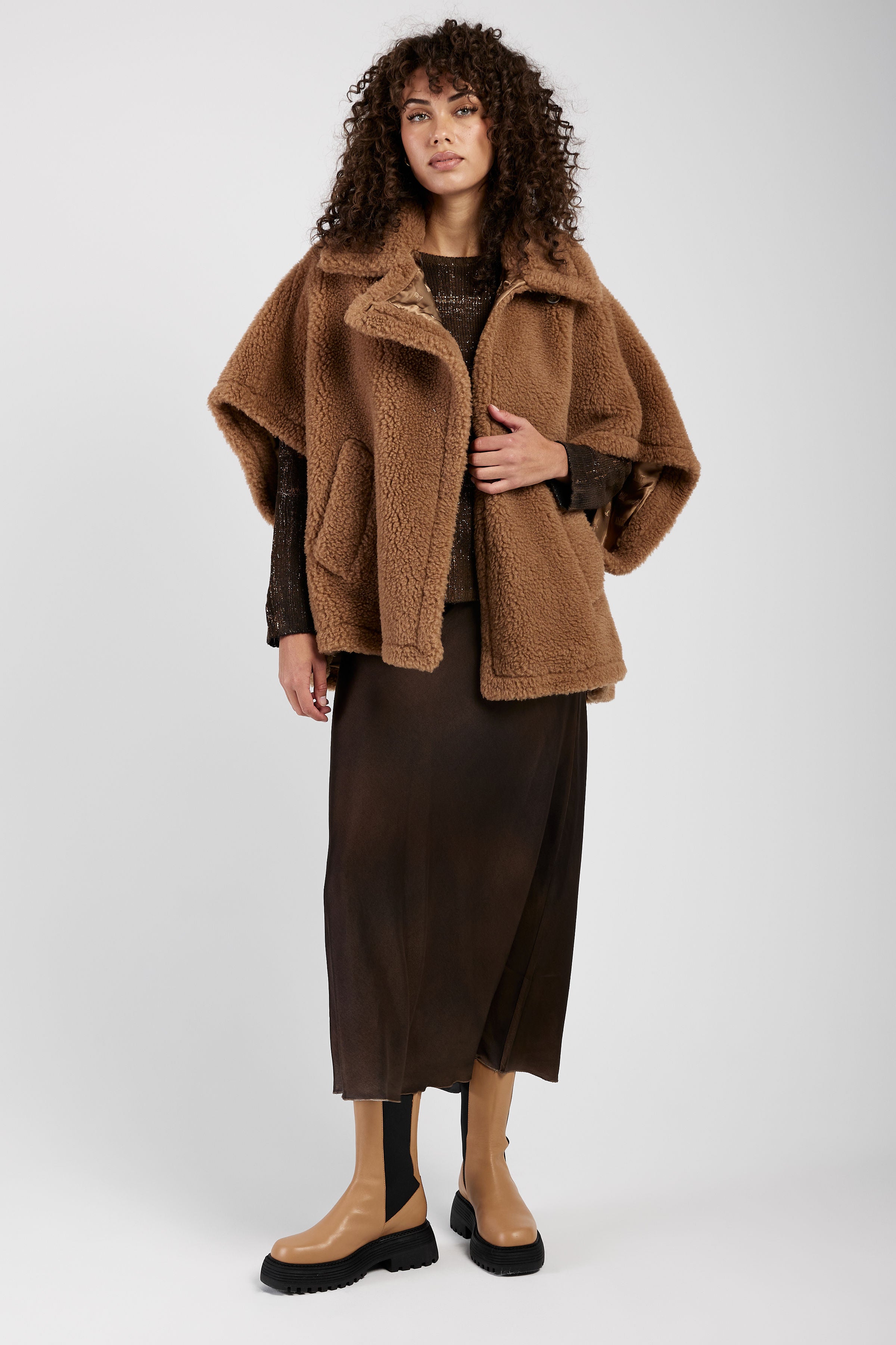 Max Mara Tebe Teddy Cape Poncho | Camel Brown | T. Boutique