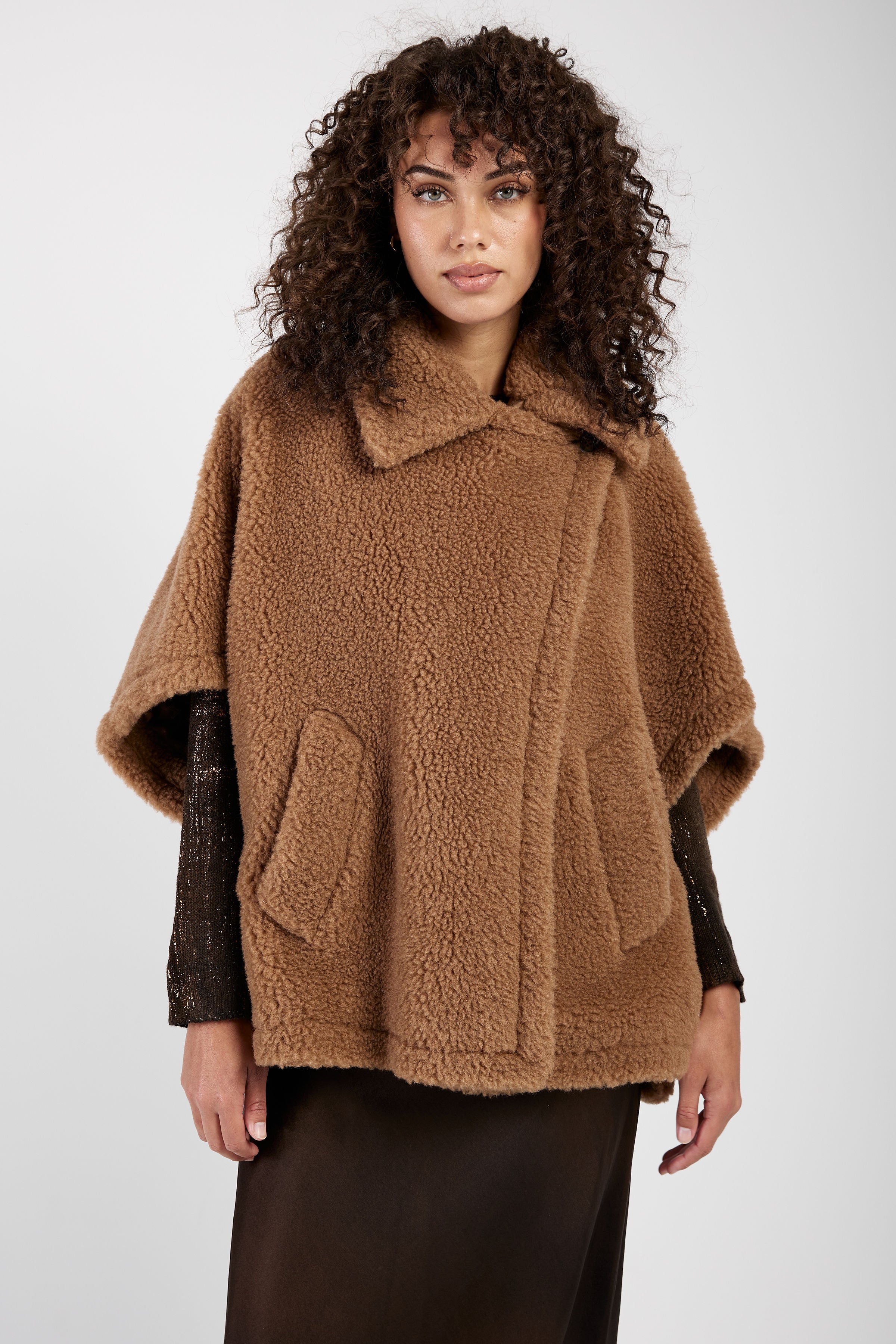 Max Mara Tebe Teddy Cape Poncho | Camel Brown | T. Boutique