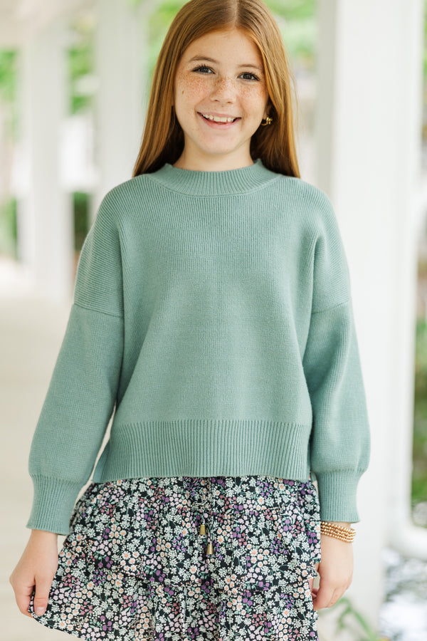 Girls: Perfectly You Sage Green Mock Neck Sweater – Shop the Mint