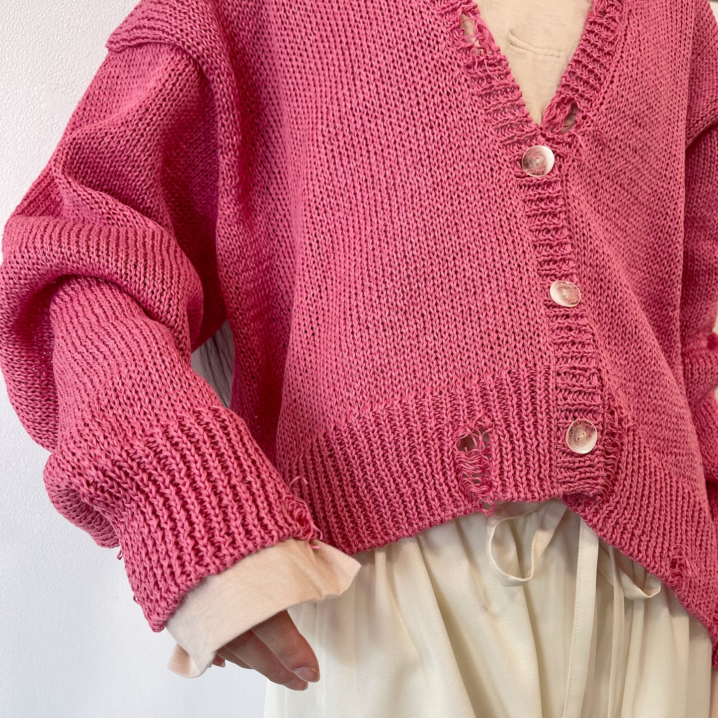 SHEEP別注】Grunge airy knit cardigan / PINK / ニットカーディガン
