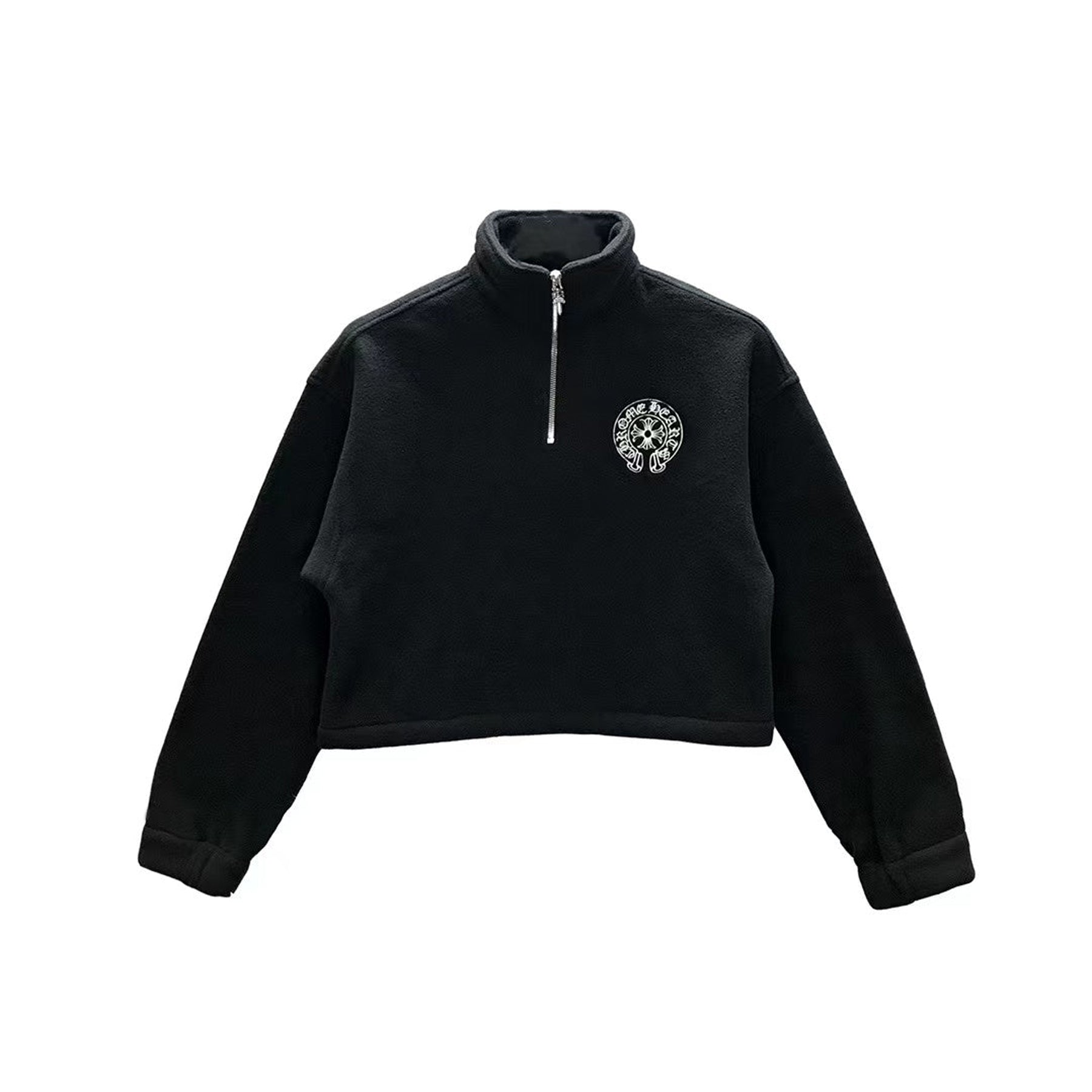 Chrome Hearts Fleece Horseshoe Logo Half Zip Cropped Sweatshirt