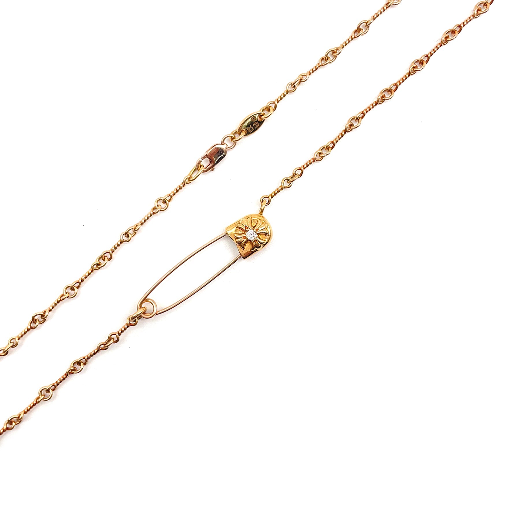 Chrome Hearts 22k Gold Diamond Twist Chain Pin Clip Necklace