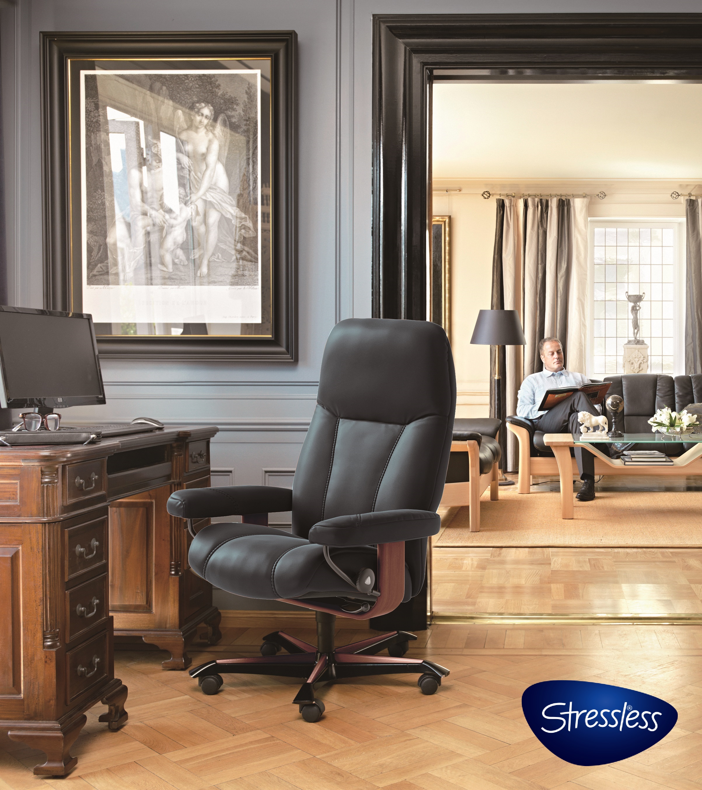 極美品】EKORNES コンサル M ストレスレスチェア＆オットマン