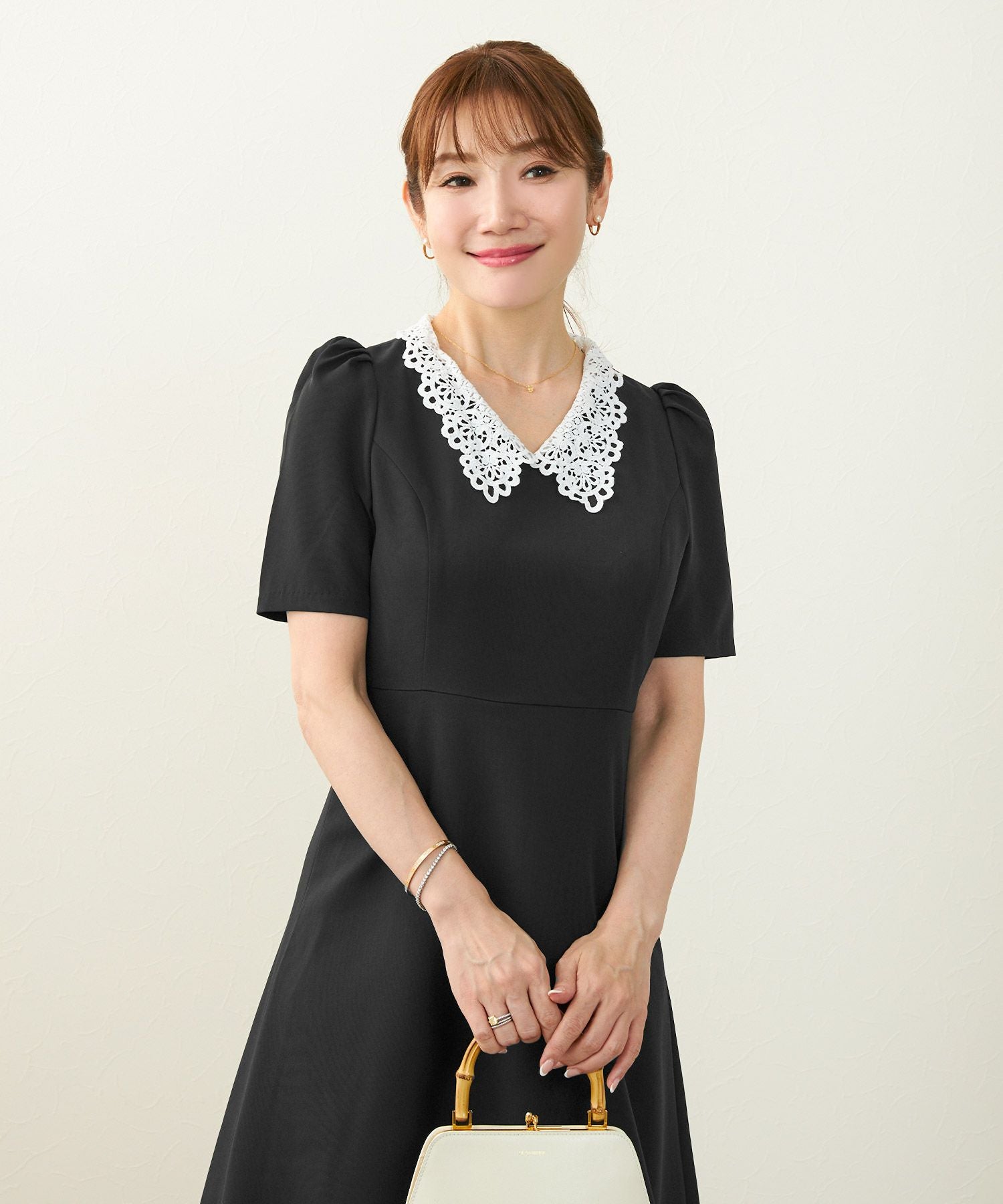 ワンピース レース襟 フィット&フレア 半袖｜冠婚葬祭、七五三、お