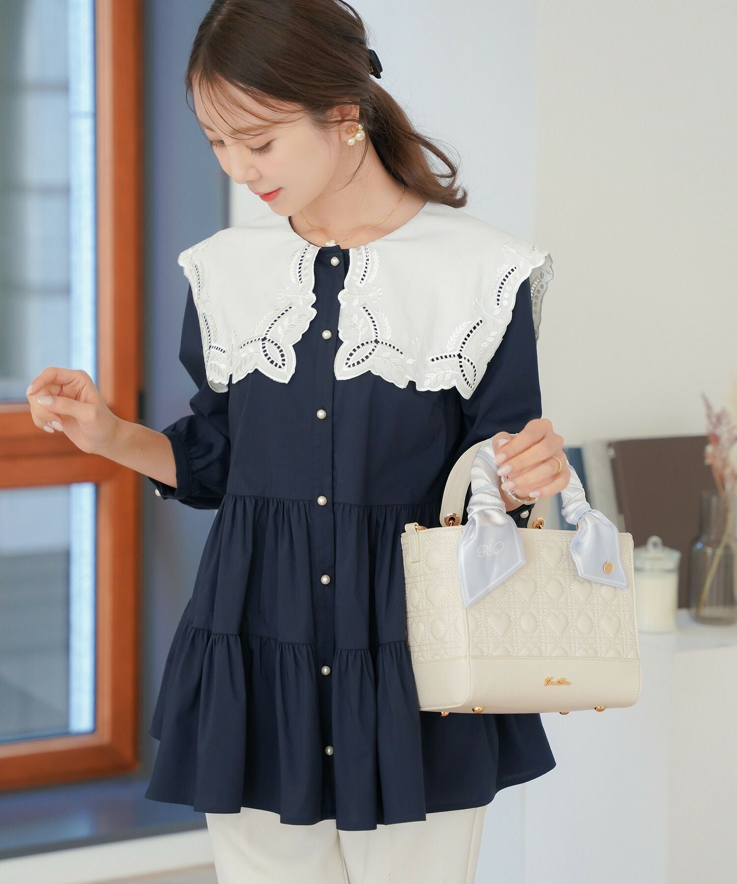 2点セット！ ハンドバッグ ＆ ツイリースカーフ le reve vaniller 全3