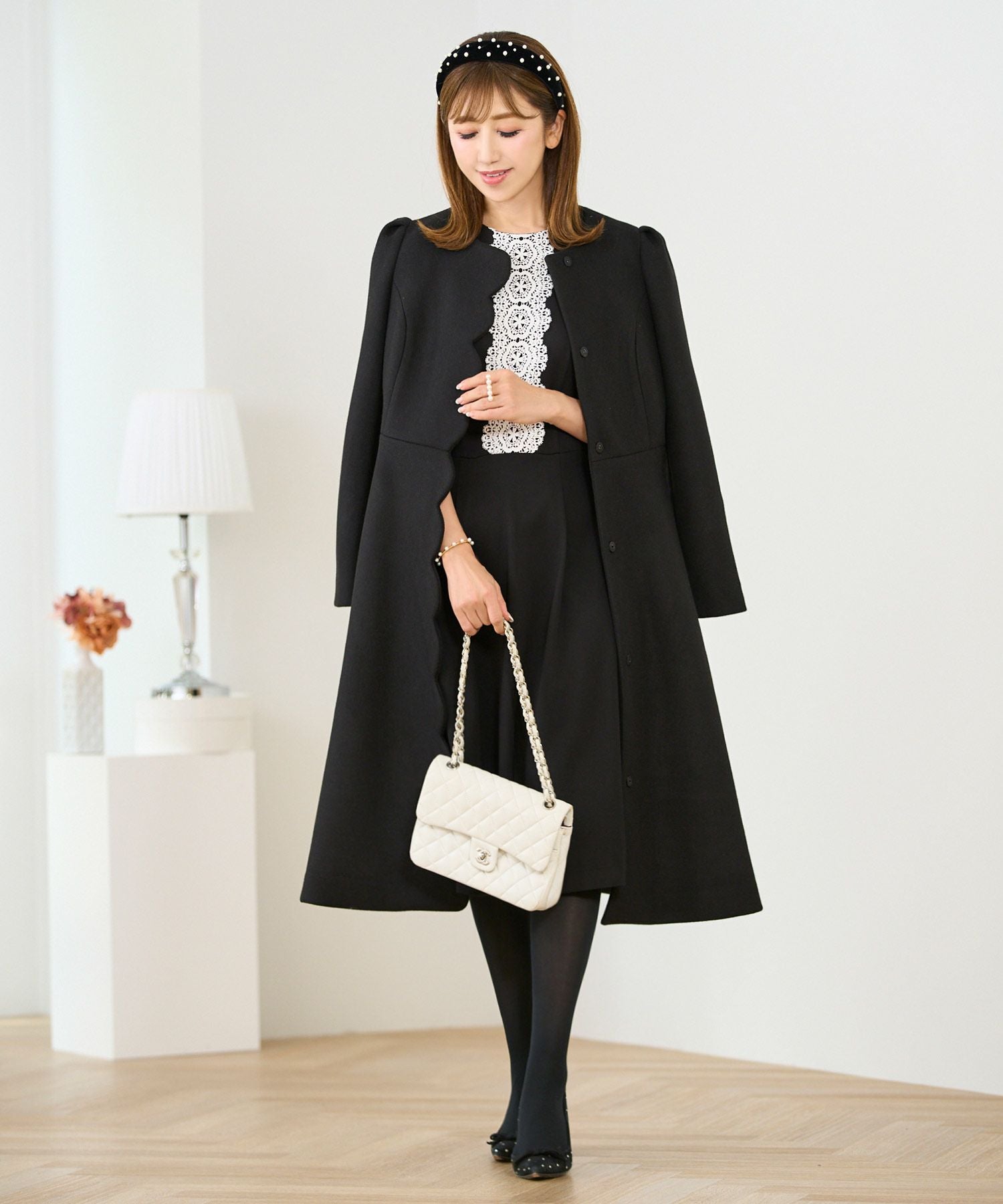 フロントスカラップ パール付き コート Prima Scherrer 全3色｜psc141