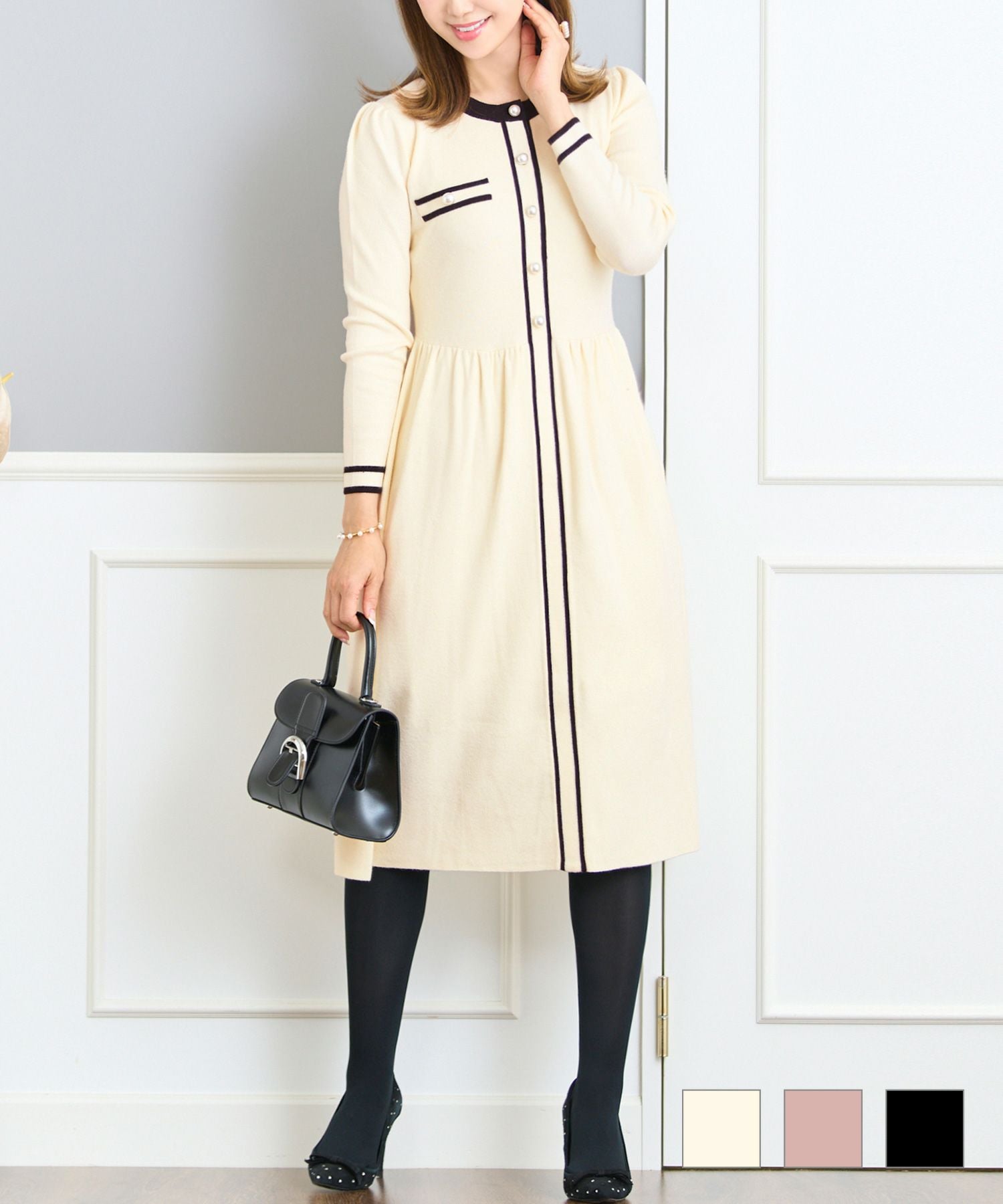 バイカラー ニット ワンピース 長袖 Prima Scherrer 全3色｜psc341