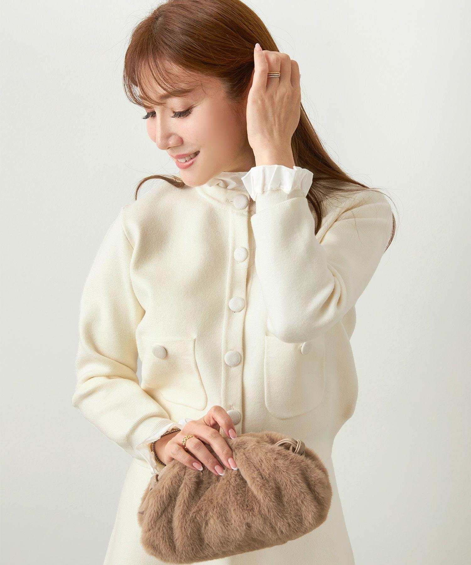 ミラノリブ フリル付き ニット カーディガン Liala×PG 全5色｜lpg441