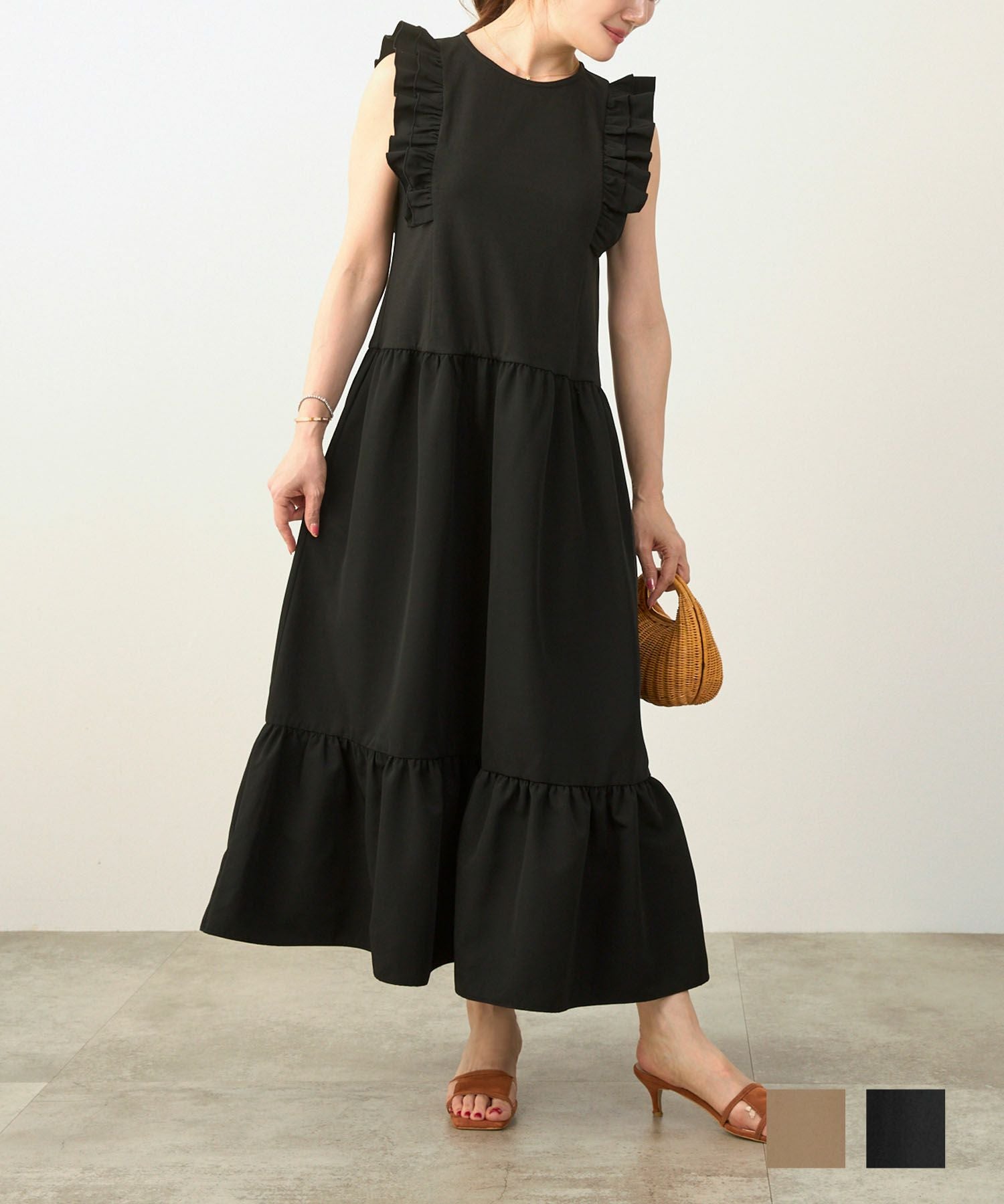 フリル ティアード ノースリーブ ワンピース Liala×PG 全2色｜lpg321