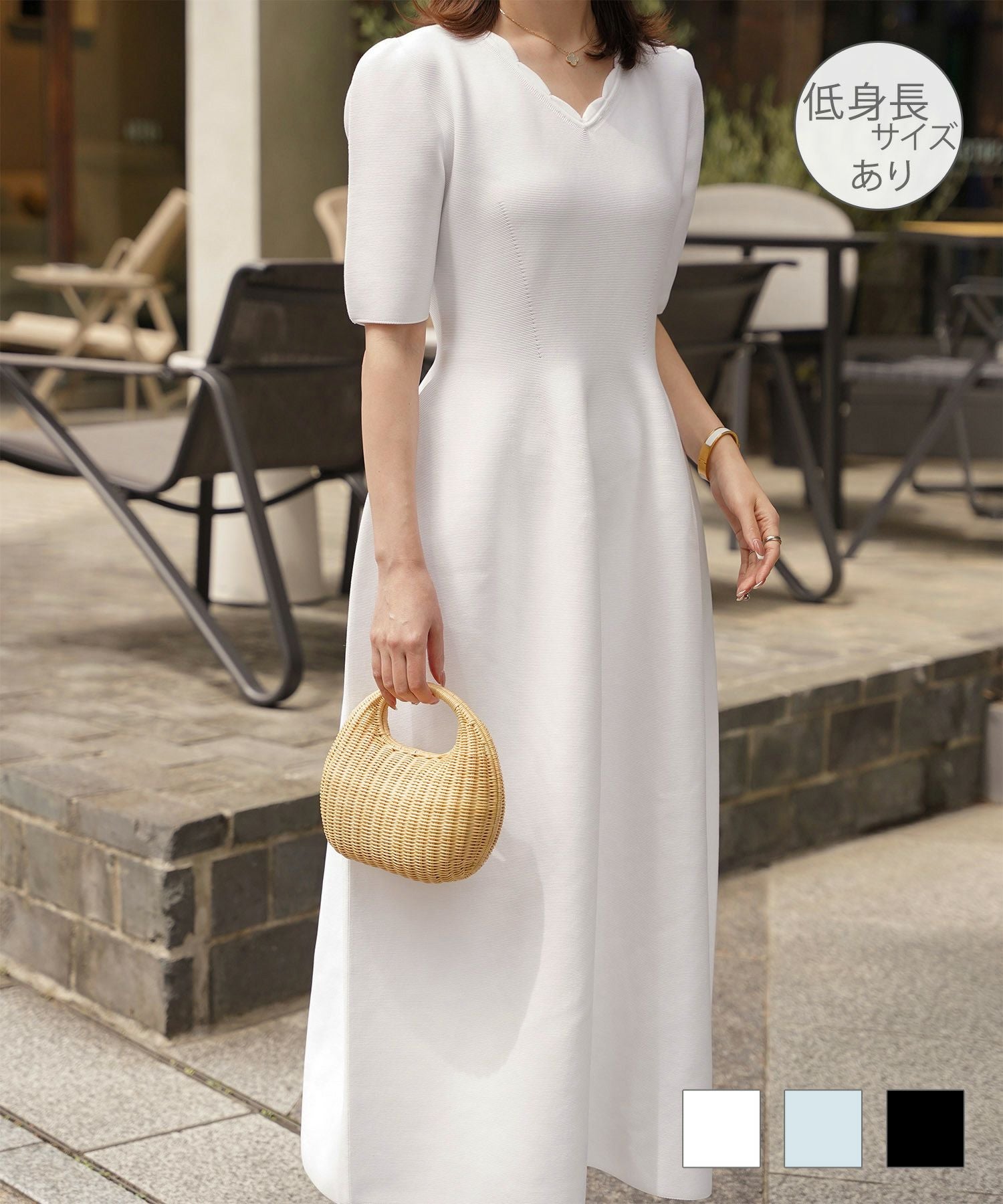 スカラップネック ホールガーメント ニット ワンピース HUIT 全3色