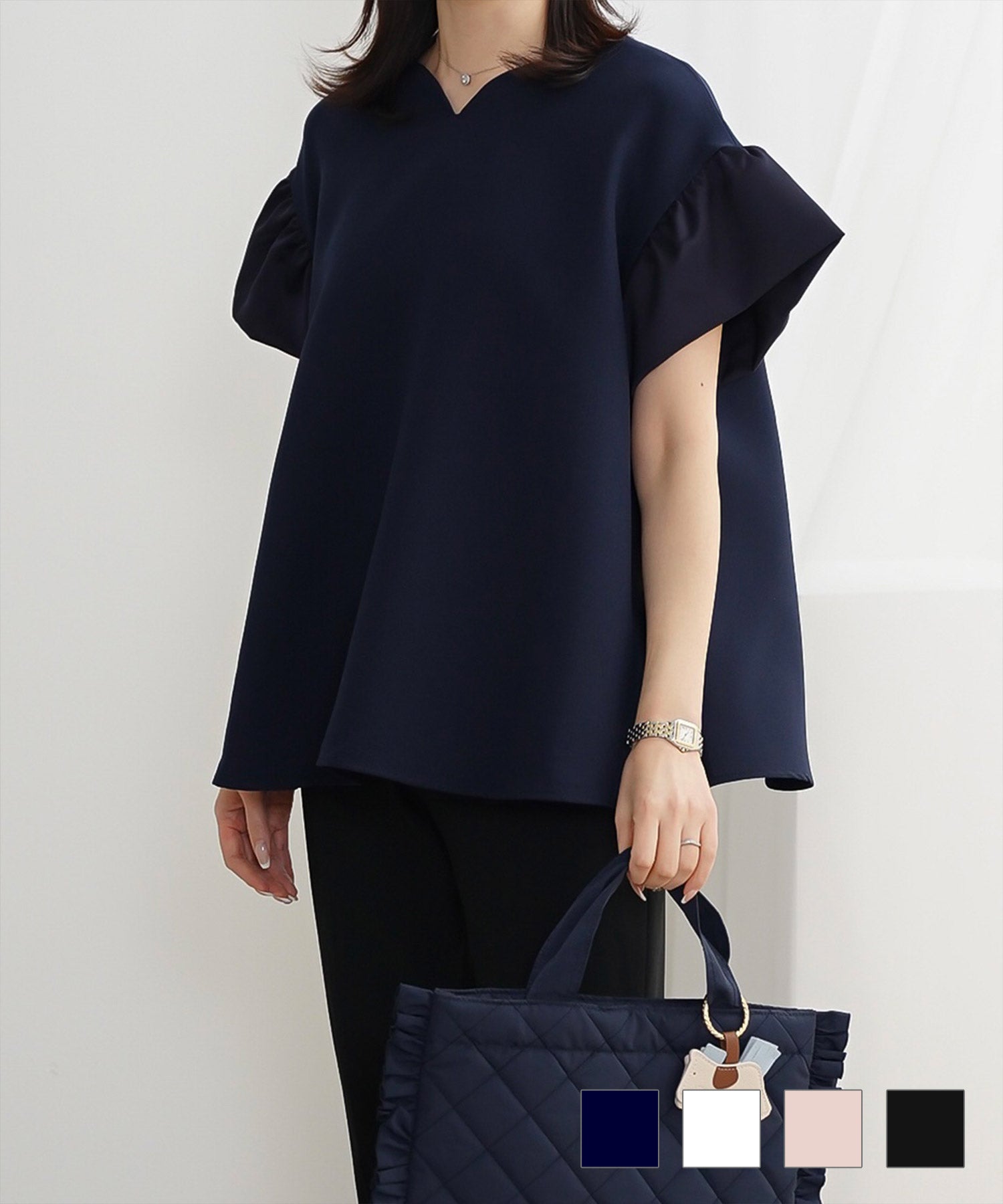 サテン フレアスリーブ ブラウス HUIT 全3色｜hit821-0269【3】 - 半袖